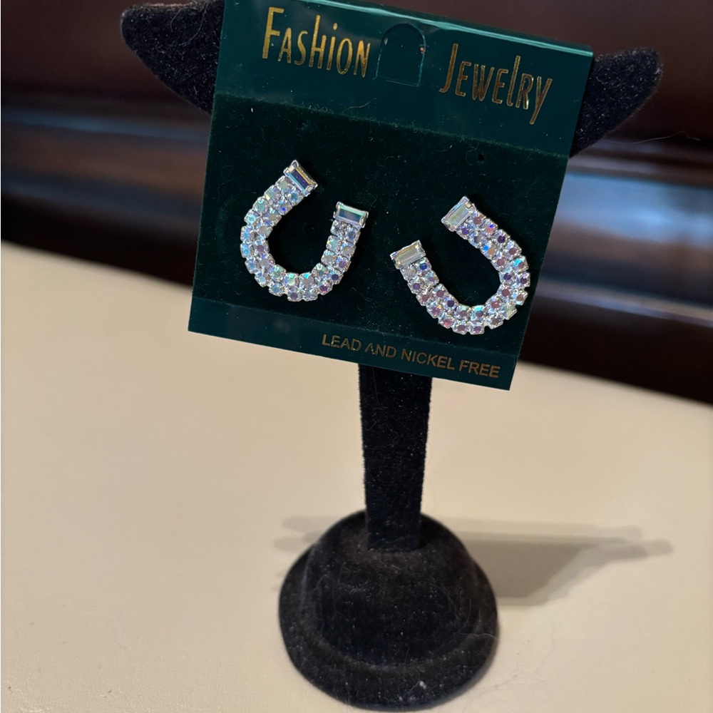 Silver Horseshoe Crystal Earrings